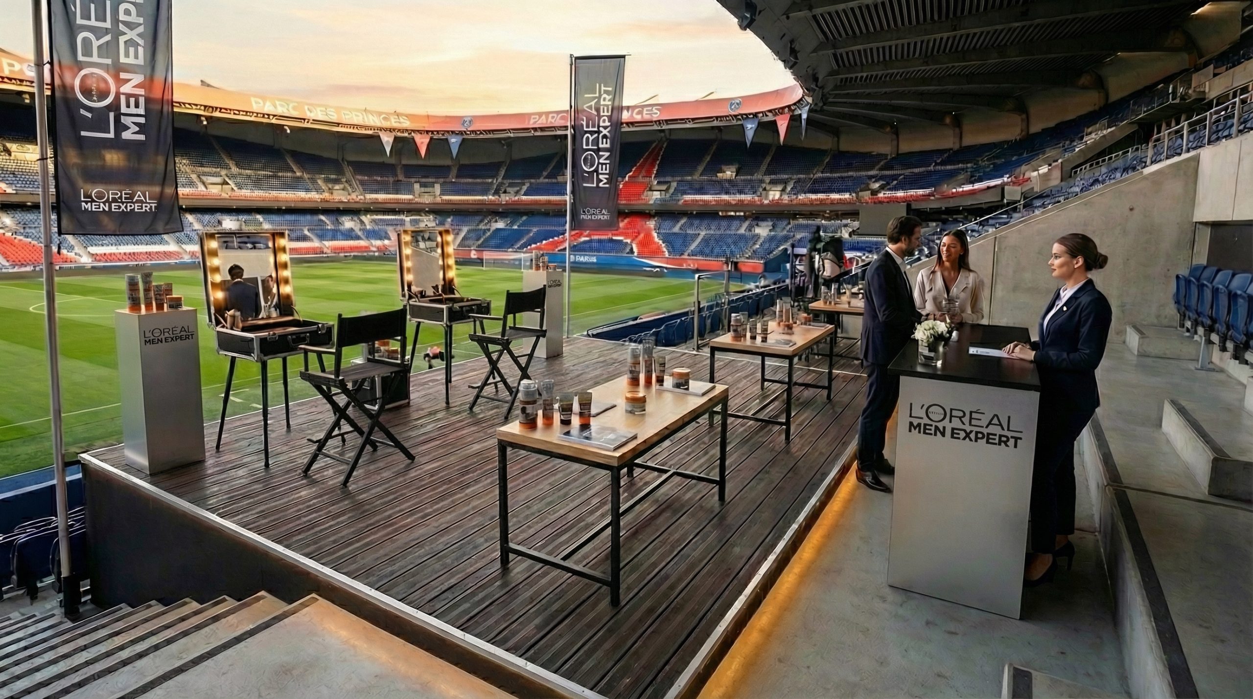 Espace L'Oréal Men Expert au bord de la pelouse du Parc des Princes